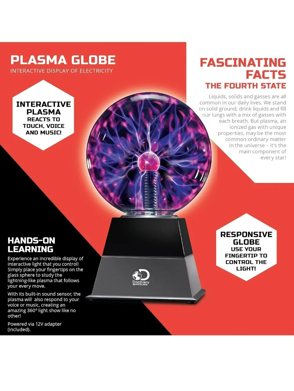 Discovery Plasma Globe Lamp - Purple and Pink Lightning Display NWT In Box